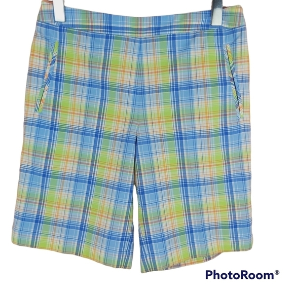 🍄3/50$🍄 LIZ GOLF Audra plaid golf tennis bermuda shorts size 8 - Picture 1 of 9